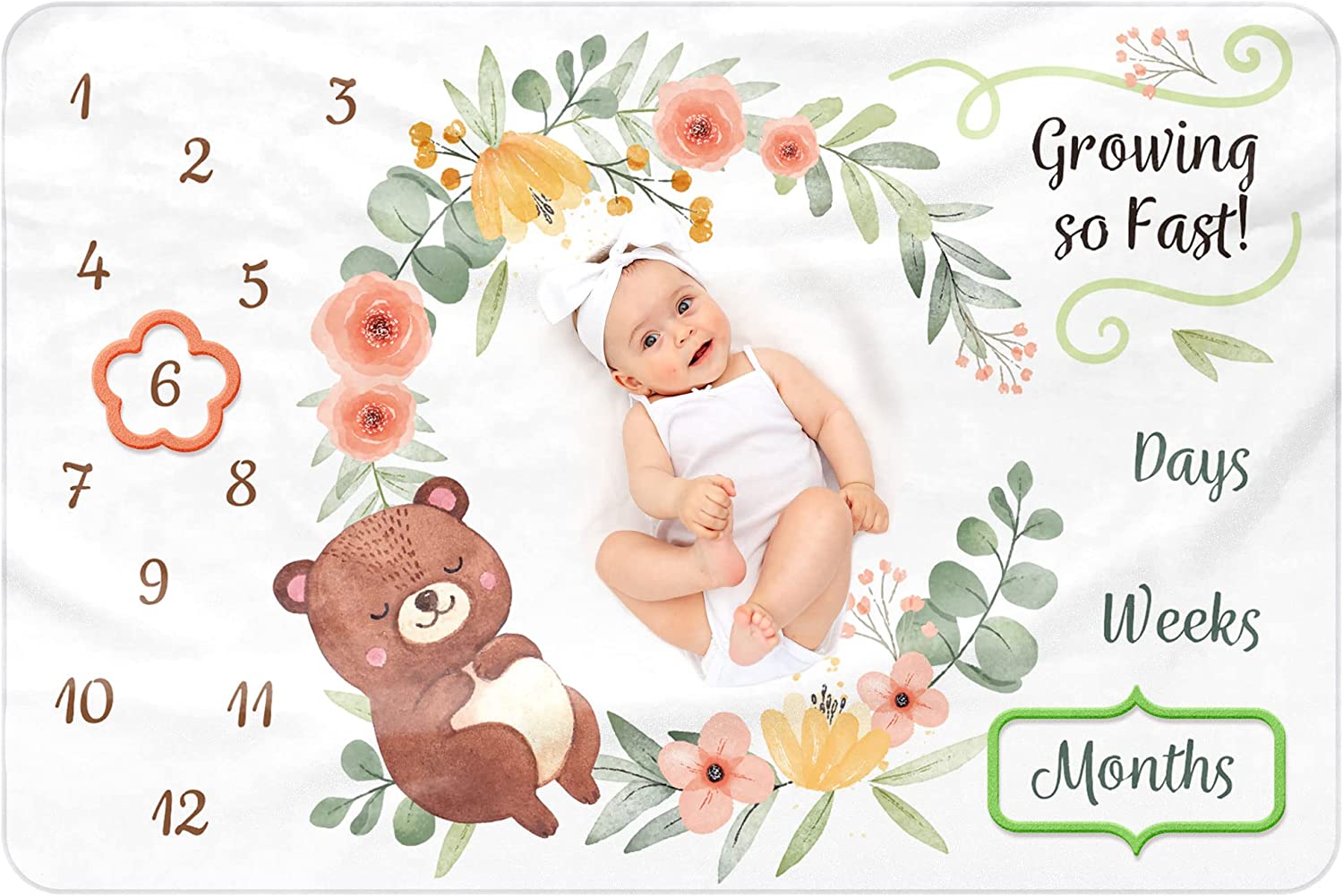 Milestone Blanket with 2 Placement Markers , Gender Neutral Baby Milestone , Baby Monthly Milestone , Baby Milestone Blanket , Baby Monthly Milestone Blanket , Baby Growth Chart Blanket (60"x40") - Image 2